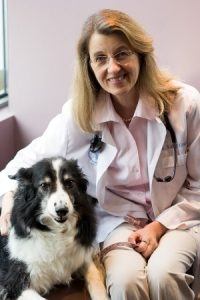 Dr. Katherine Kramer with dog for True Leaf Medicine Inc.