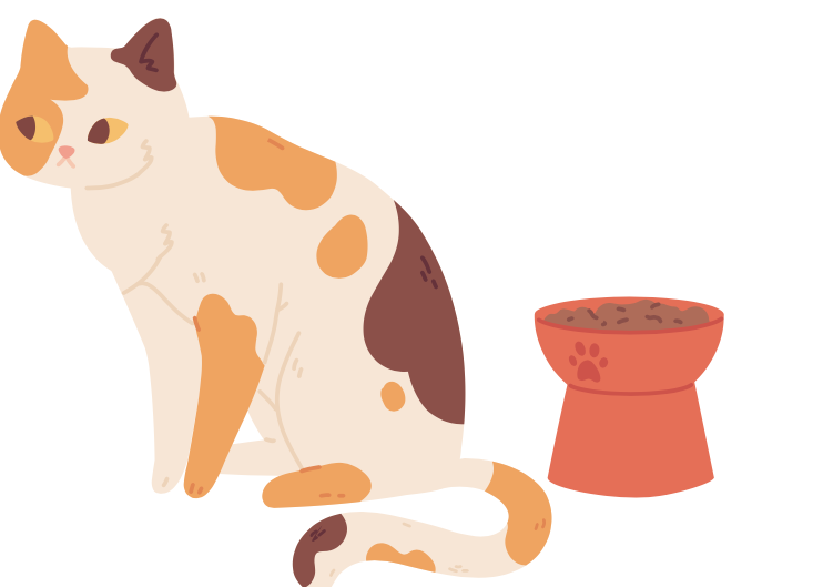 Illustration of a cat who doesn't want to eat.