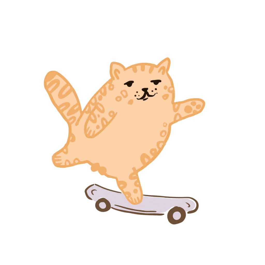 Illustration of a skateboarding cat